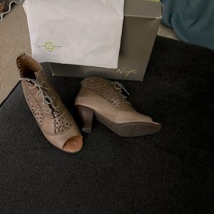 All leather ankle boot with peep toe. Soft leather. Like new.